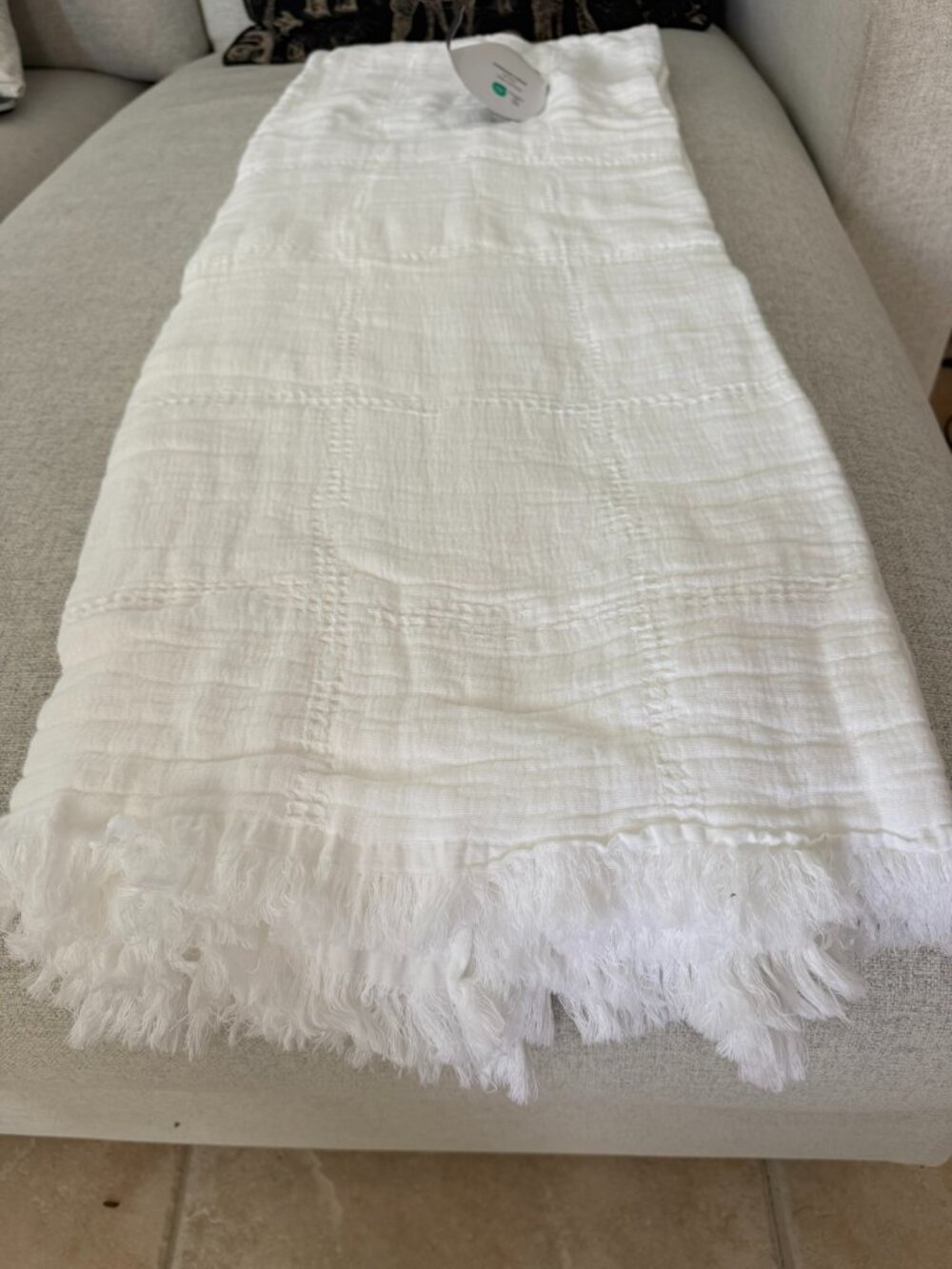 NWT Piscatextil Portugal 100% Cotton Gauze Throw Blanket White Fringe 50x70